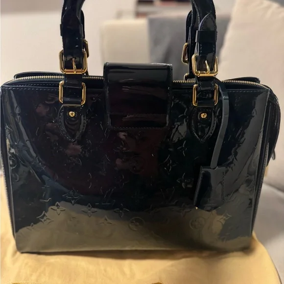 Louis Vuitton Black Patent Leather Satchel with Gold Accents - Picture 3 of 5